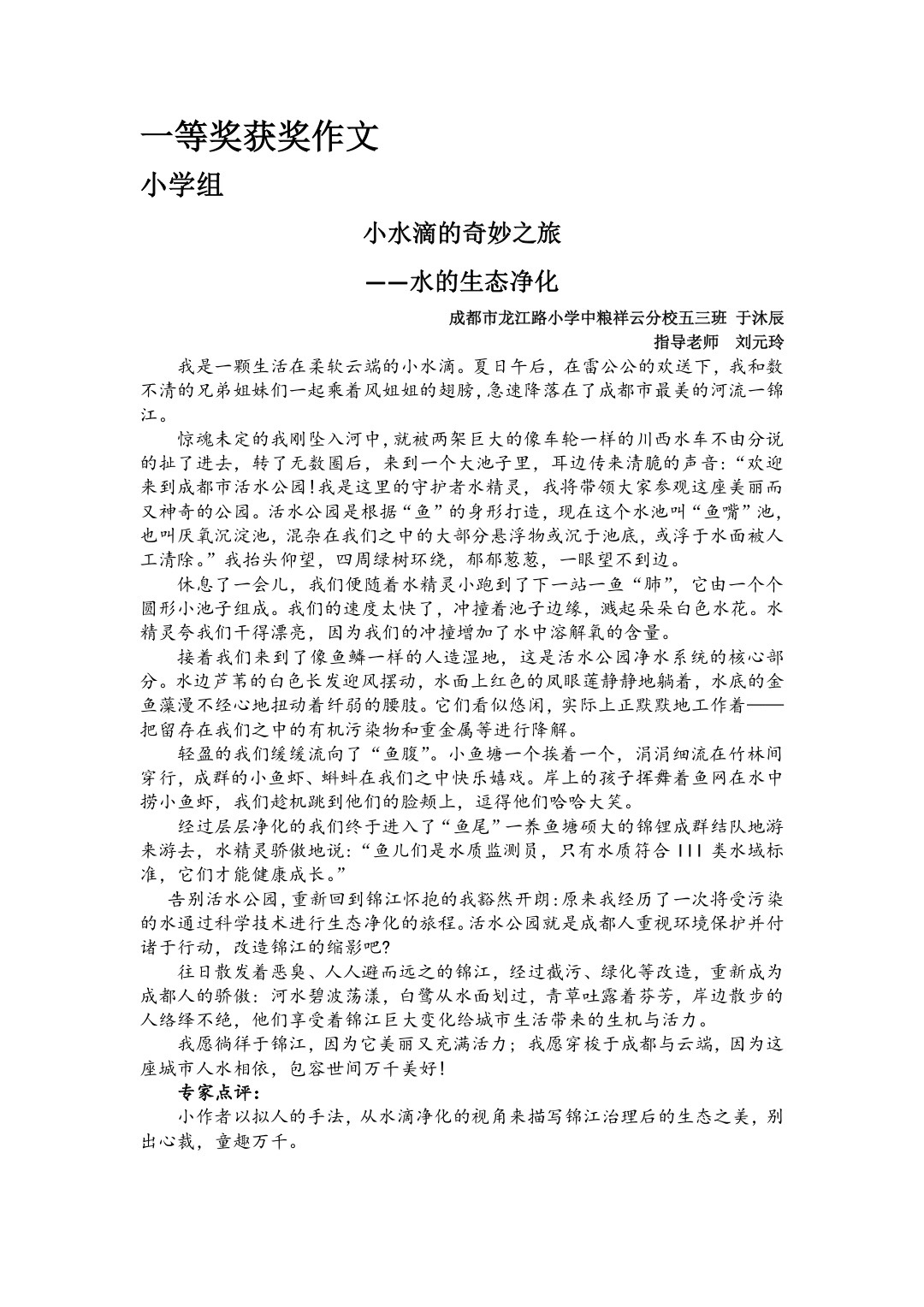 小水滴的奇妙之旅——水的生态净化(一等奖)